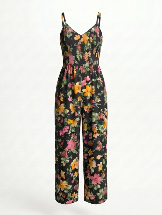 Old Navy Pants - Old Navy Cami Jumpsuit Floral Linen Navy Blue XXL